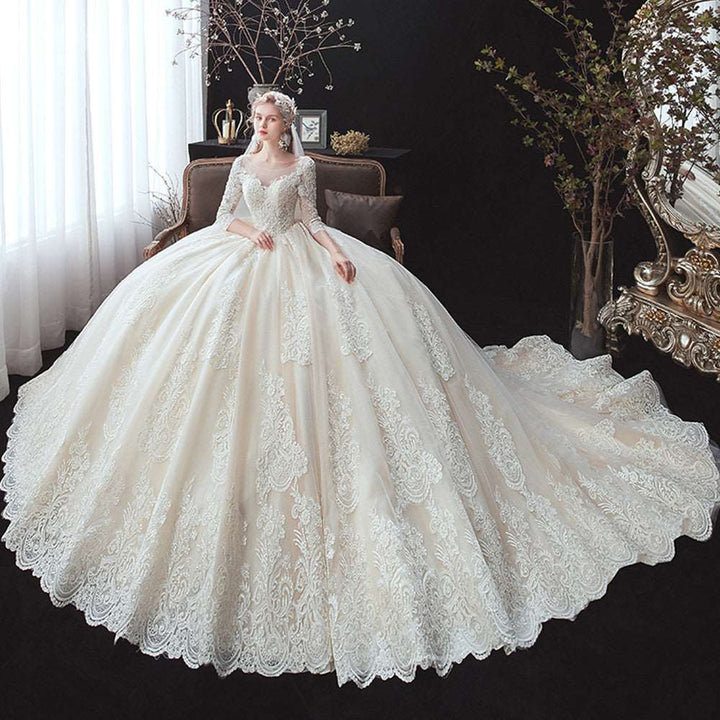 All Over Appliques Princess Ball Gown Wedding Dress | All For Me Today
