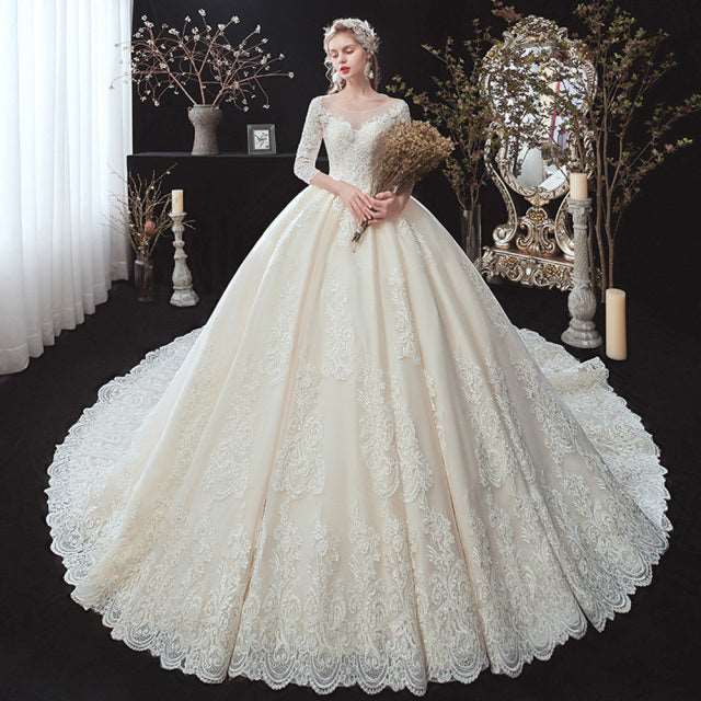 All Over Appliques Princess Ball Gown Wedding Dress | 