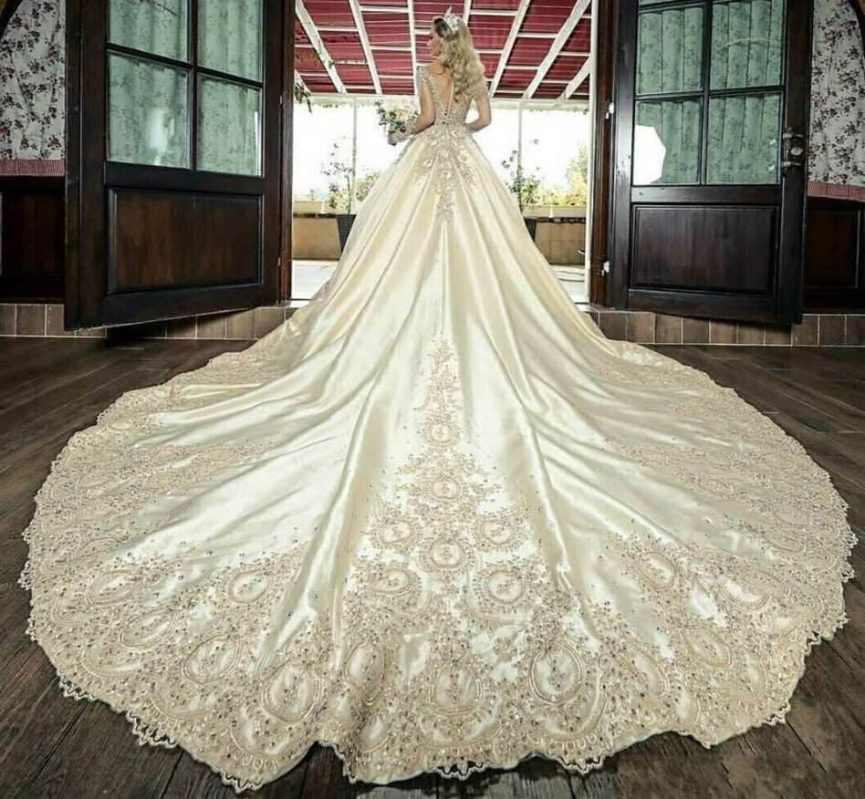 Appliques Beaded Women's Long Train Wedding Dress - All For Me Today Appliques Beaded Women's Long Train Wedding Dress - All For Me Today