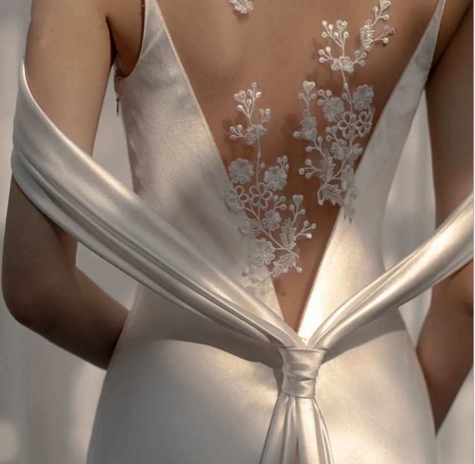 Backless Flowers Embroidery Wedding Dress | All For Me Today