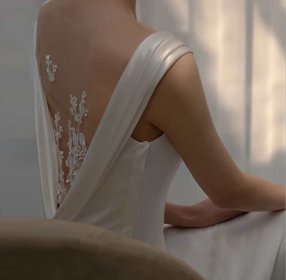 Backless Flowers Embroidery Wedding Dress | All For Me Today