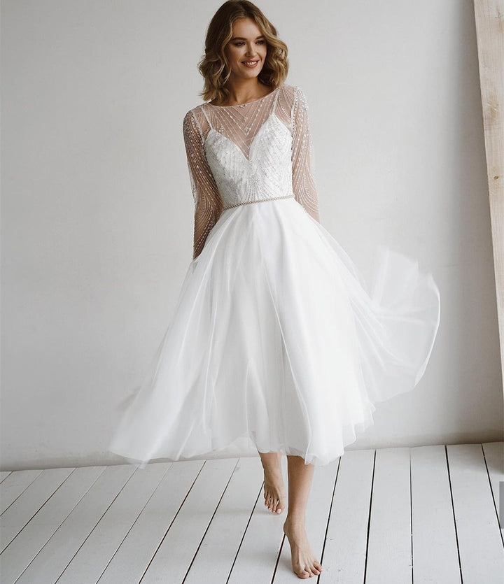 Beading Sashes Tassel Bridal Short Wedding Dress | All For Me Today