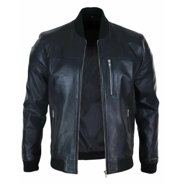 Black Leather Men's Bomber Jacket | All For Me Today