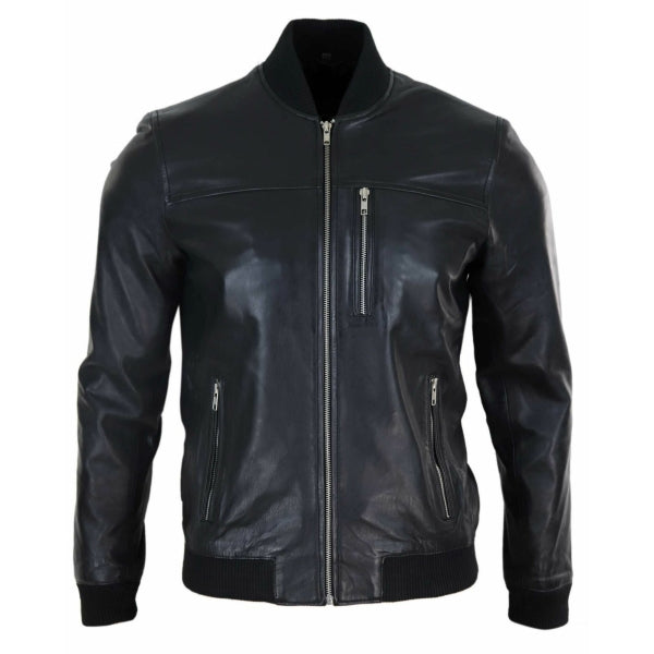 Black Leather Men's Bomber Jacket | All For Me Today