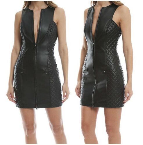 Black Leather Quilted Bodycon Women's Dress| All For Me Today