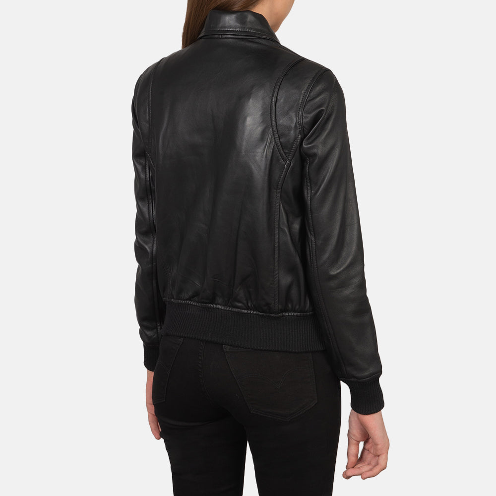 Black Leather Women's Bomber Jacket | All For Me Today