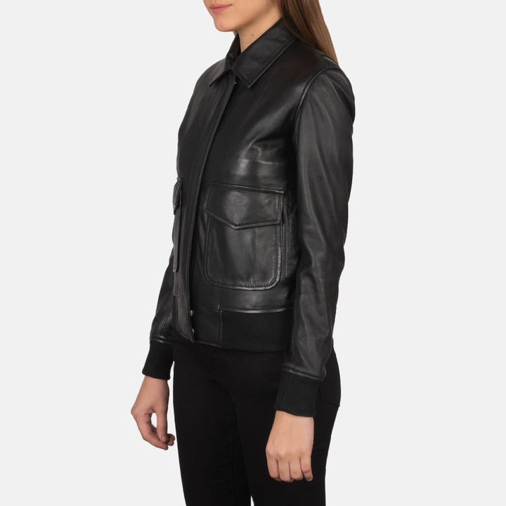 Black Leather Women's Bomber Jacket | All For Me Today