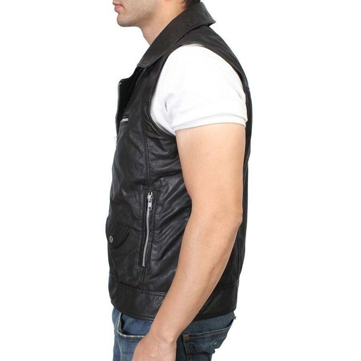 Black Sheepskin Leather Vest For Men's | All For Me Today