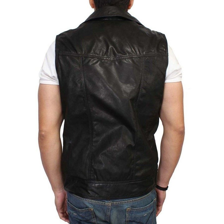 Black Sheepskin Leather Vest For Men's | All For Me Today