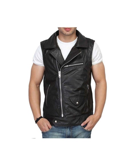Black Sheepskin Leather Vest For Men's All For Me Today