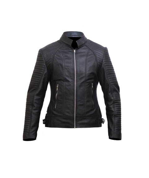 Black Sheepskin Leather Women Biker Jacket | All For Me Today