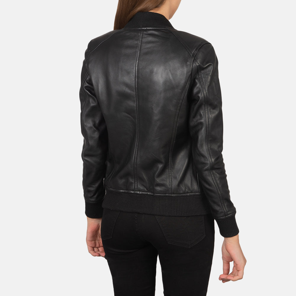 Genuine Black Leather Women's Bomber Jacket