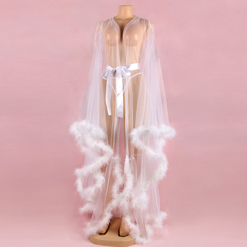 Bridal Feather See Through Lace Nightgown| All For Me Today