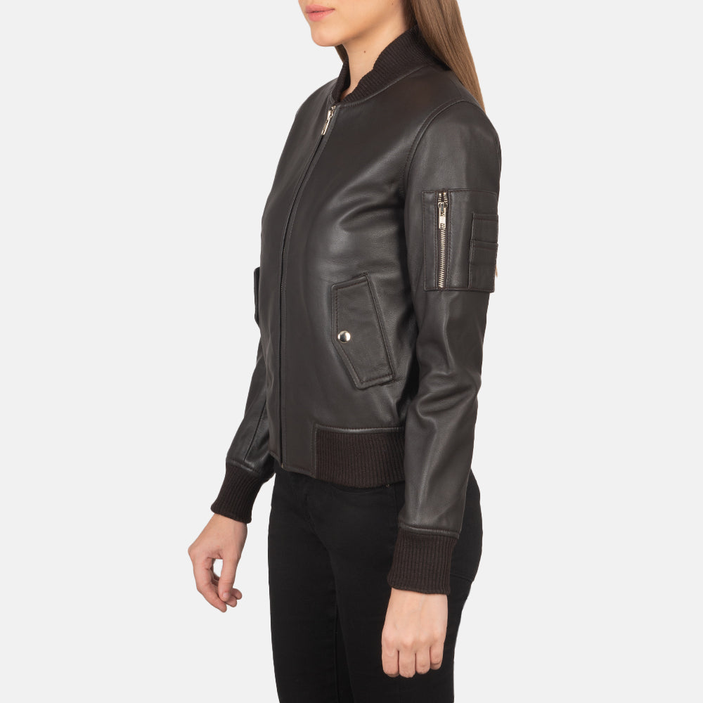 Brown Leather Women's Bomber Jacket | All For Me Today