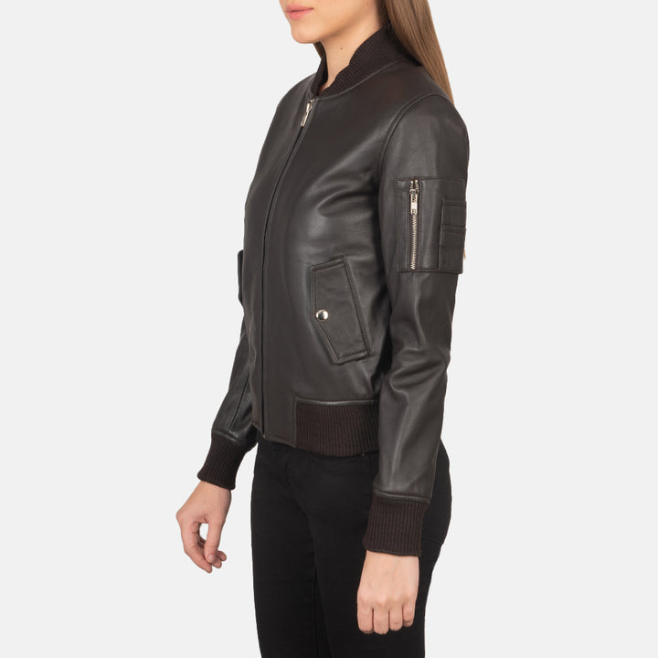 Brown Leather Women's Bomber Jacket | All For Me Today