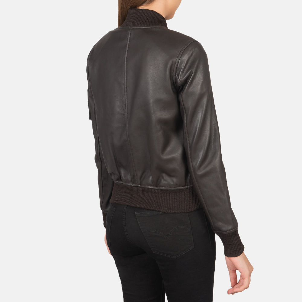 Brown Leather Women's Bomber Jacket | All For Me Today