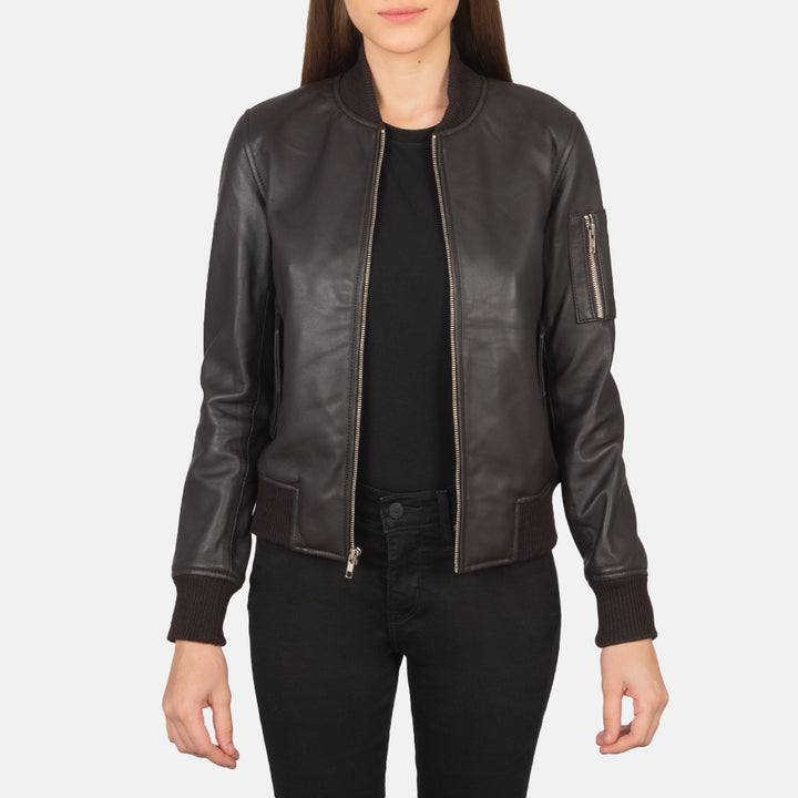 Brown Leather Women's Bomber Jacket | All For Me Today