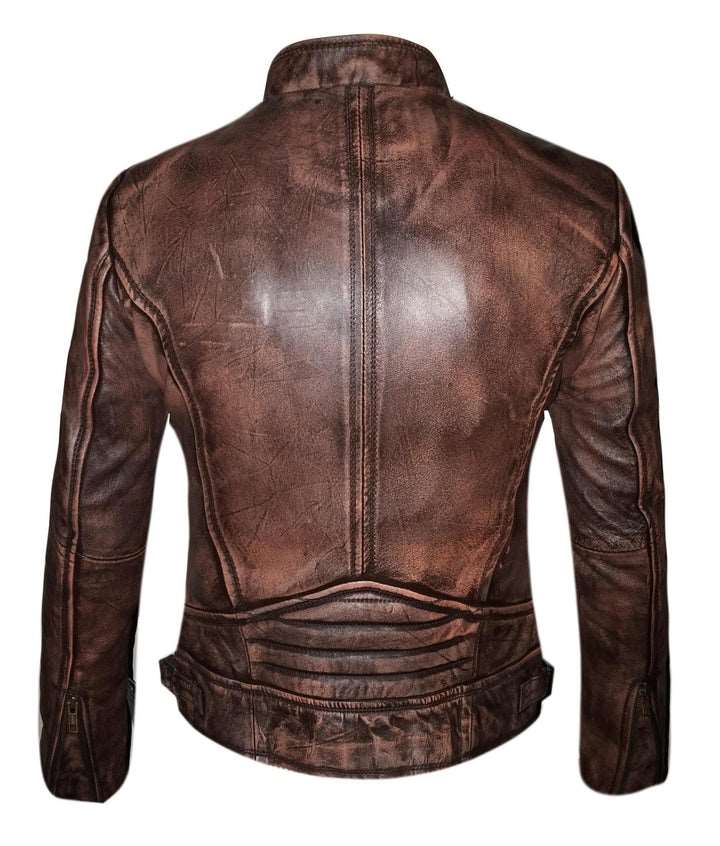 Brown Wax Sheepskin Leather Women's Biker Jacket All For Me Today