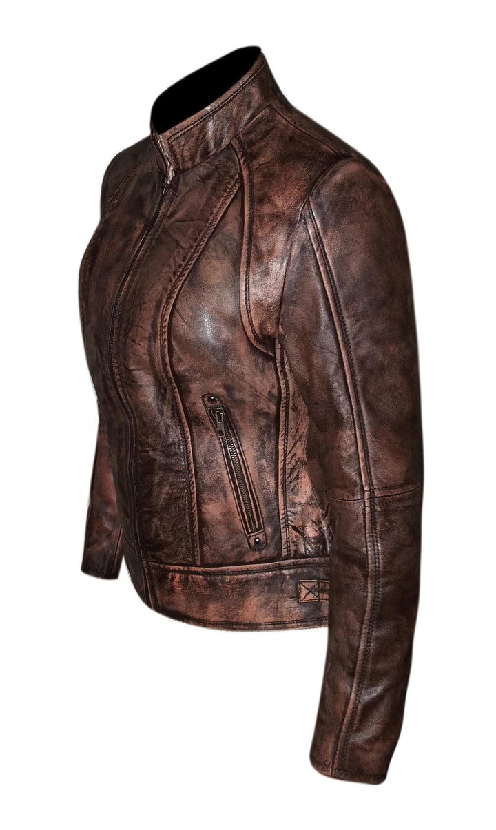 Brown Wax Sheepskin Leather Women's Biker Jacket| All For Me Today