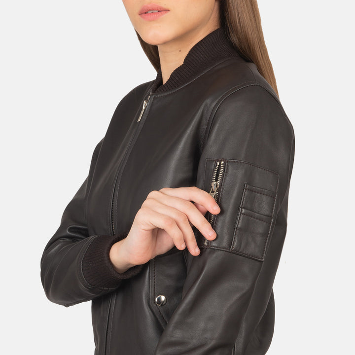 Brown Leather Women's Bomber Jacket