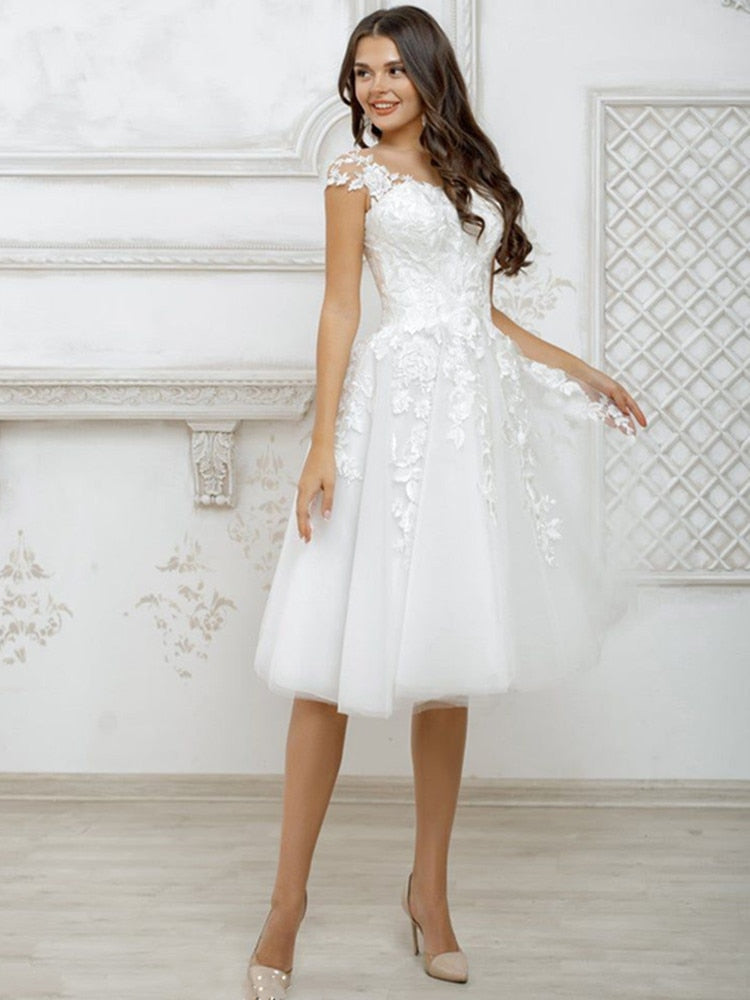 Cap Sleeve Short Bridal Wedding Dress | All For Me Today