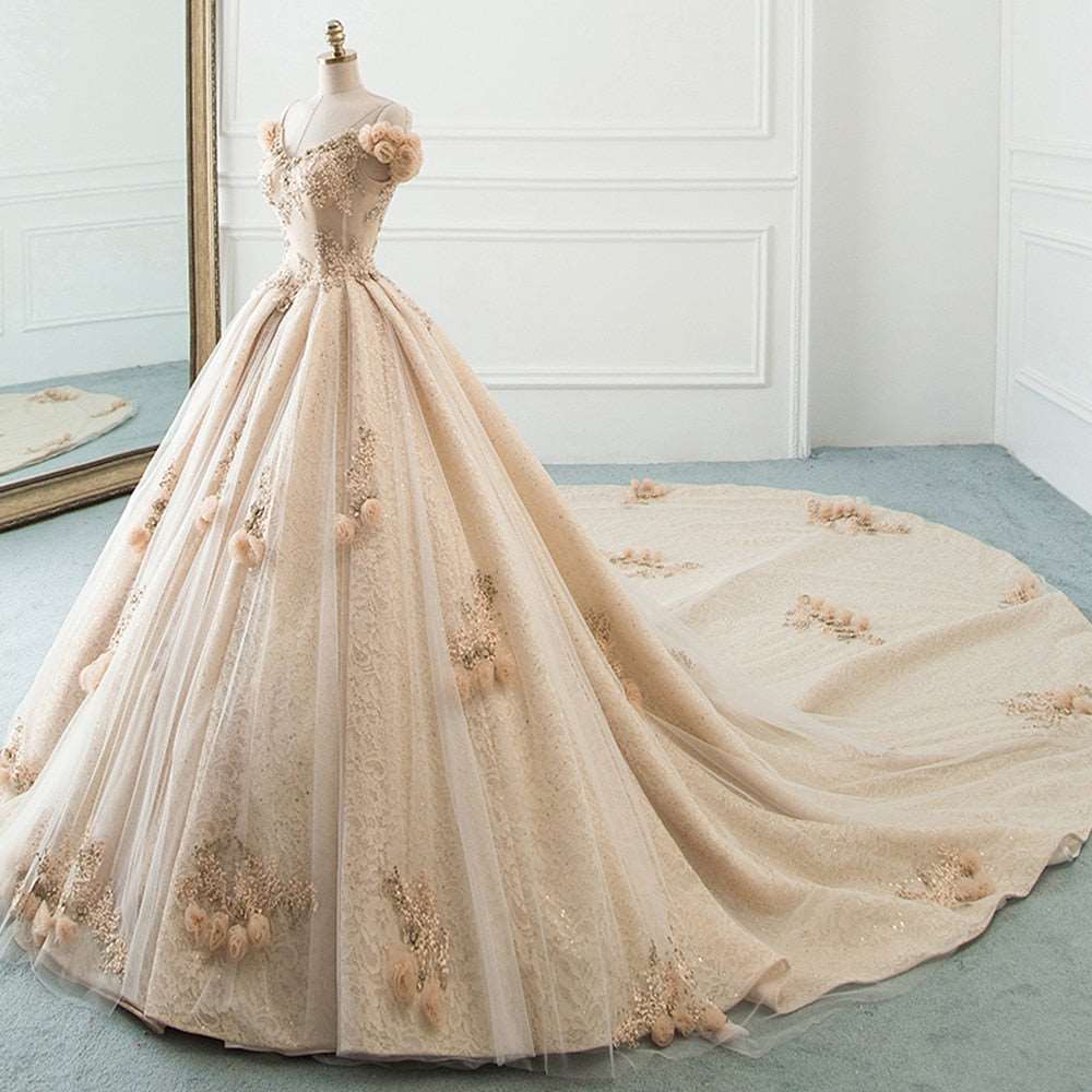 Champagne Tulle Ball Gown Wedding Dress | All For Me Today