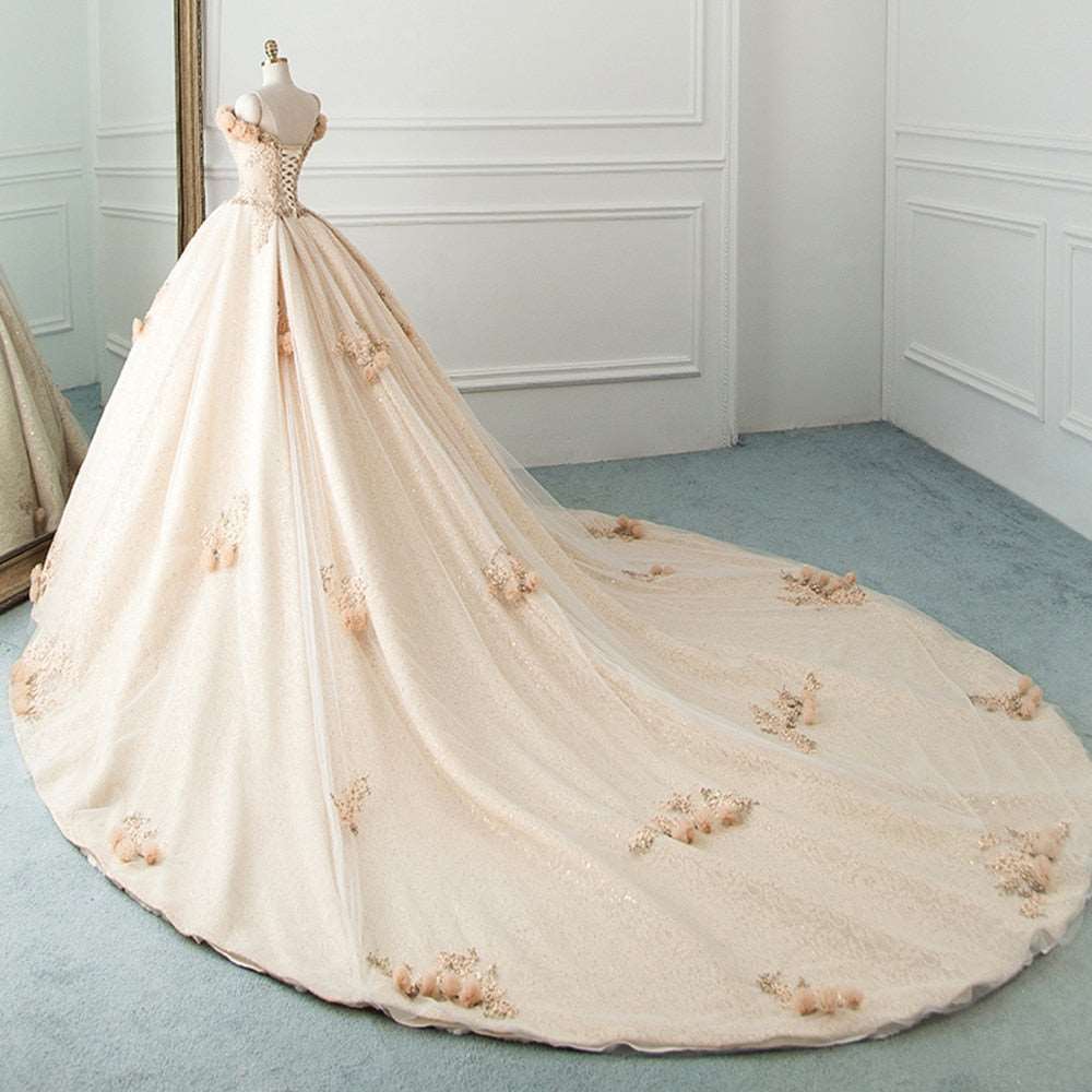 Champagne Tulle Ball Gown Wedding Dress | All For Me Today