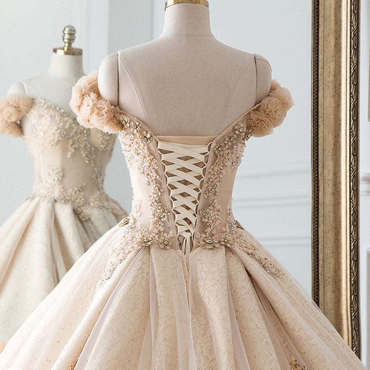 Champagne Tulle Ball Gown Wedding Dress | All For Me Today