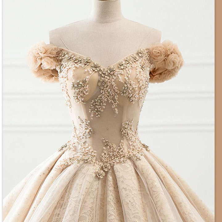 Champagne Tulle Ball Gown Wedding Dress| All For Me Today