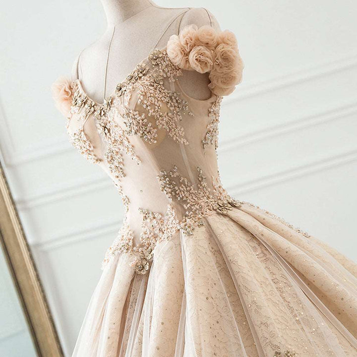 Champagne Tulle Ball Gown Wedding Dress | All For Me Today