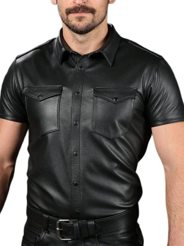 Classic Black Leather Men's Shirt| All For Me Today