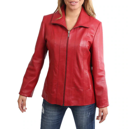 Classic Semi Fitted Real Leather Women's Biker Jacket | All For Me Today