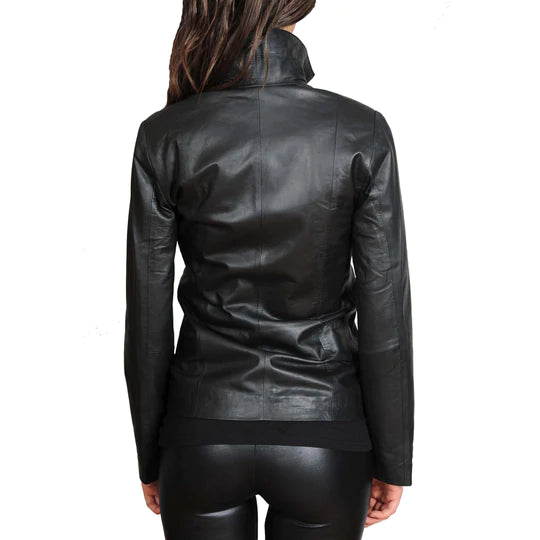 Classic Semi Fitted Real Leather Women's Biker Jacket All For Me Today