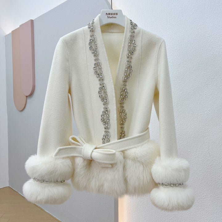 Crystal Beaded Women's Real Natural Fur Coat | All For Me Today