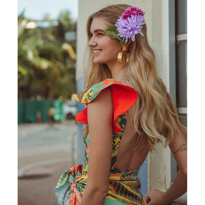 Deep V-Neck Tropical Swimsuit | All For Me Today