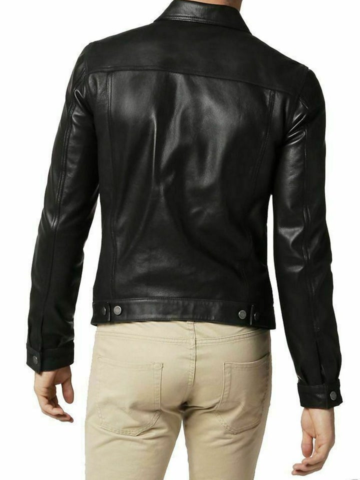 Denim Style Handmade Men's Black Leather Shirt All For Me Today