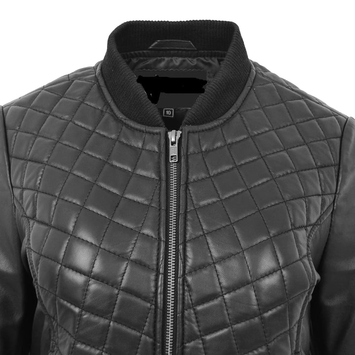 Diamond Quilted Fitted Varsity Strom Women's Leather Bomber Jacket All For Me Today