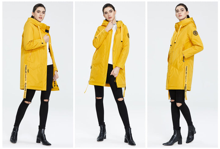 Drawstring Hood Windbreaker Women's Parka Coat | All For Me Today