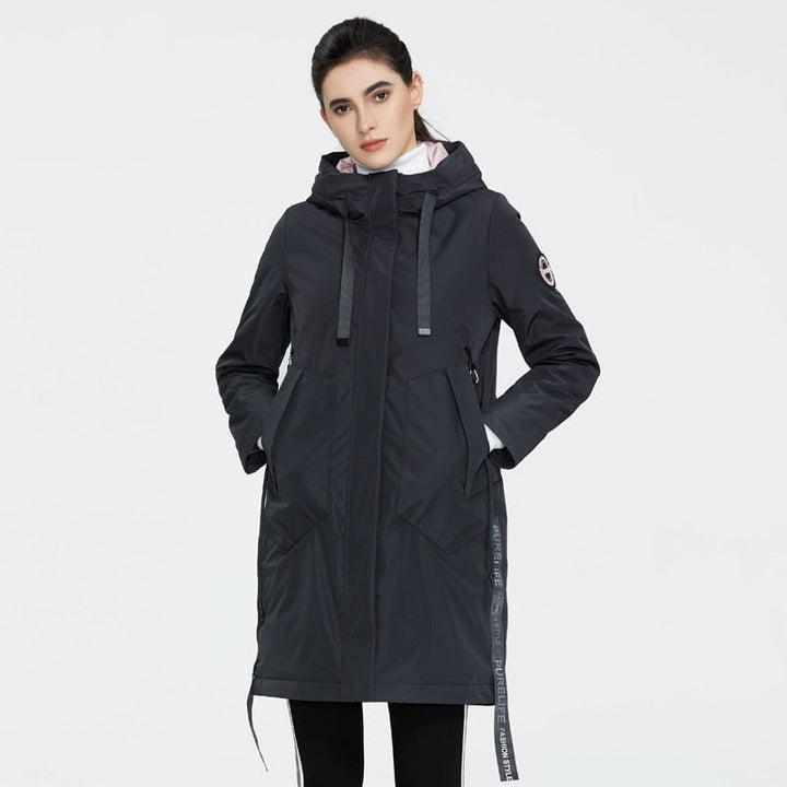 Drawstring Hood Windbreaker Women's Parka Coat | All For Me Today