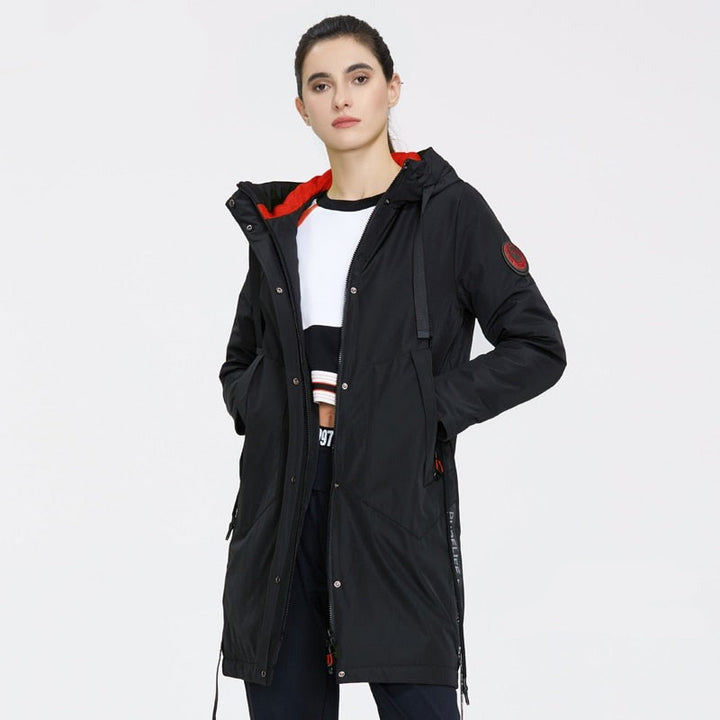 Drawstring Hood Windbreaker Women's Parka Coat | All For Me Today