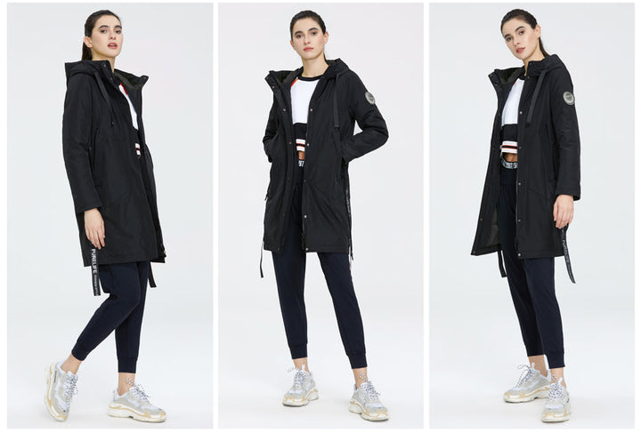 Drawstring Hood Windbreaker Women's Parka Coat | All For Me Today