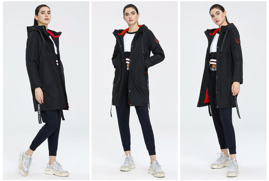 Drawstring Hood Windbreaker Women's Parka Coat | All For Me Today