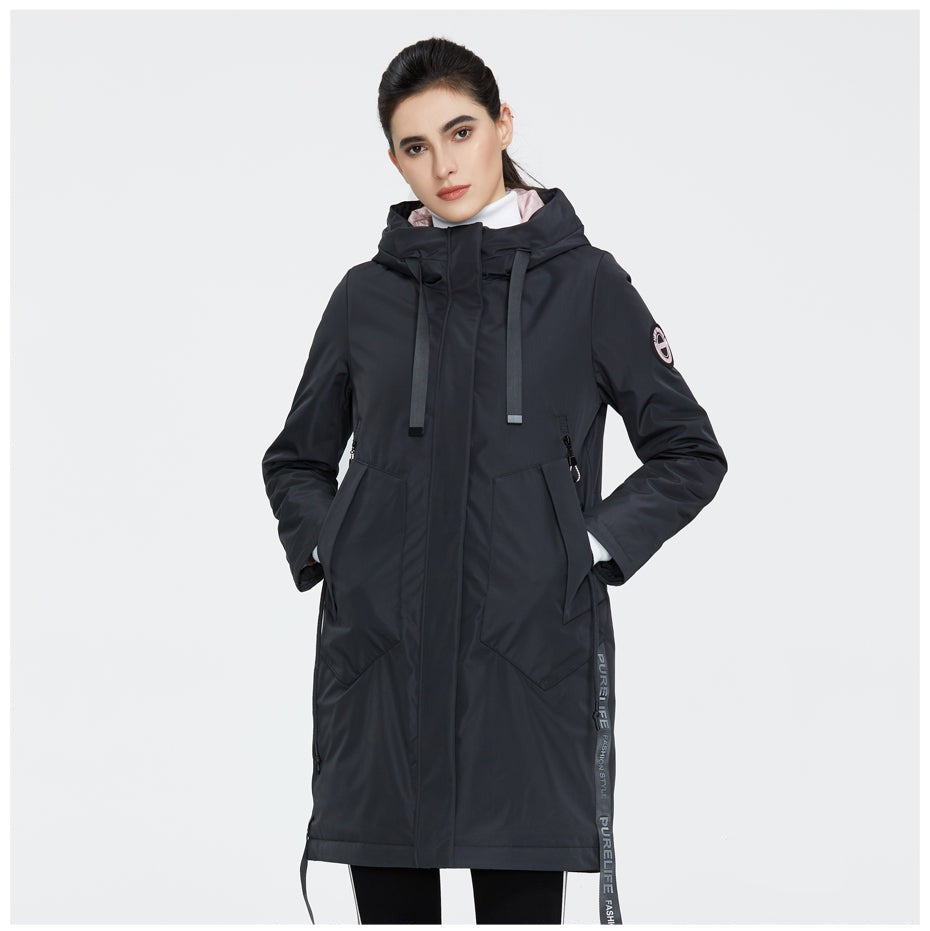 Drawstring Hood Windbreaker Women's Parka Coat | All For Me Today