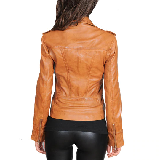 Fitted Biker Style Sheepskin Leather Women's Jacket | All For Me Today