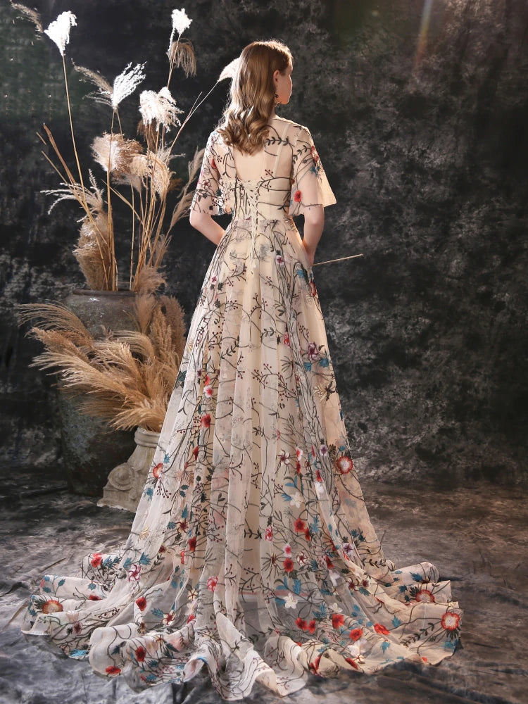 Floral Embroidery Colorful Tulle Prom Party Dress All For Me Today
