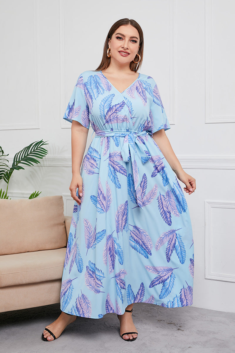 Floral Print Short Sleeve Plus Size Women's Maxi Dresses| All For Me Today