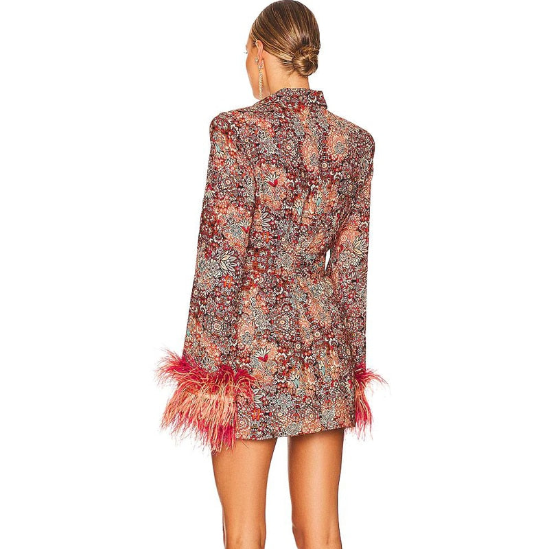 Floral Temperament Women's Fitted Cuff Feather Dress Coat | All For Me Today