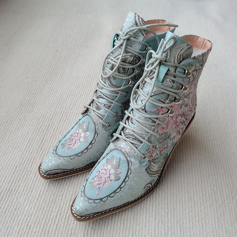 Fortune Flower Embroidered Women's Ankle Shoes | All For Me Today
