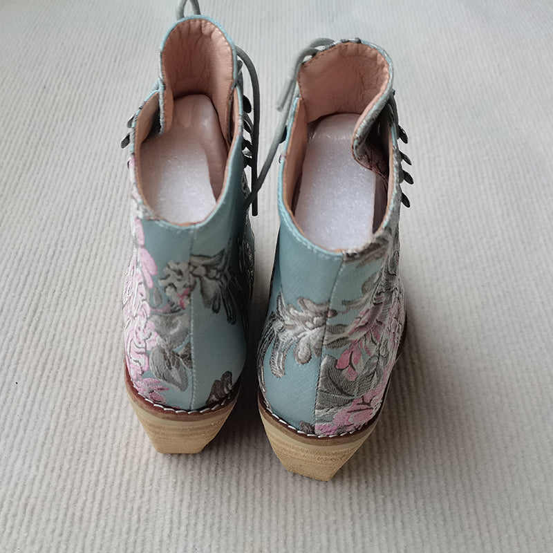 Fortune Flower Embroidered Women's Ankle Shoes All For Me Today