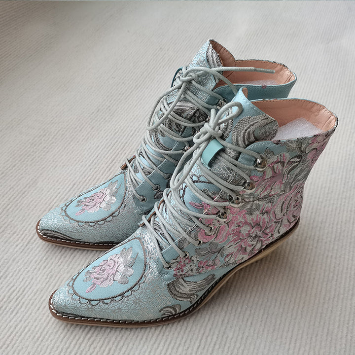 Fortune Flower Embroidered Women's Ankle Shoes | All For Me Today